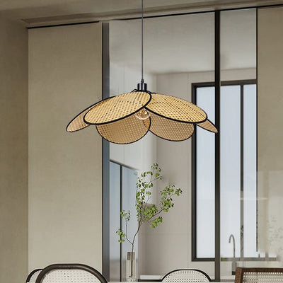 Traditionelle japanische Rattan-Pendelleuchte in Blumenform mit 1 Licht für Wohnzimmer 