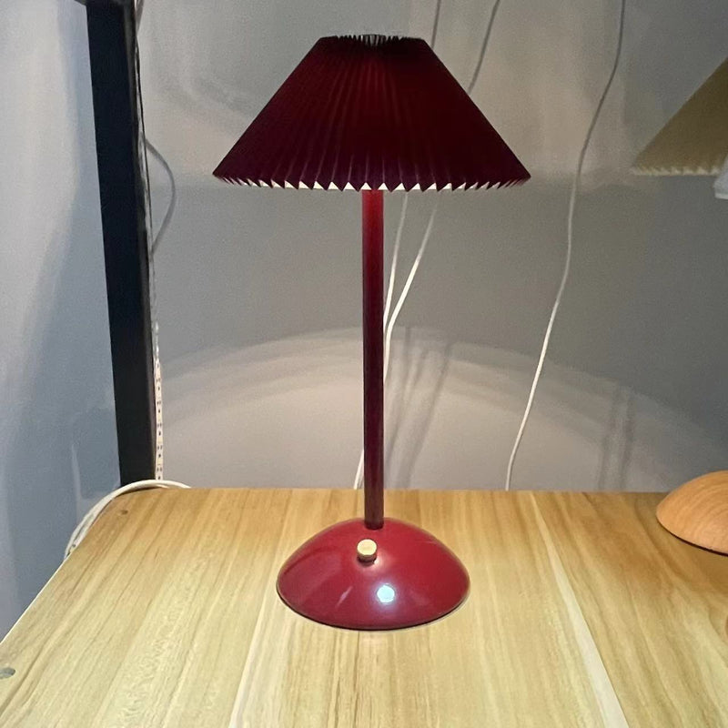 Contemporary Scandinavian Rechargeable Iron Fabric Conic Pleated 1-Light Table Lamp For Bedside