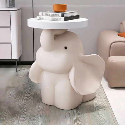 Table d'appoint moderne Art Déco ronde avec lapin, éléphant et ours en résine de fibre de verre 1 plateau pour salon 