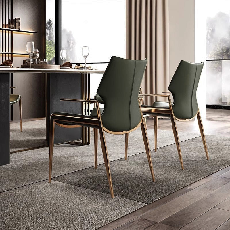 Modern Luxury Square Curved Surface Saddle-Style Faux Leather Microfiber Leather Carbon Steel Dining Chair Backrest Armrest For Dining Room