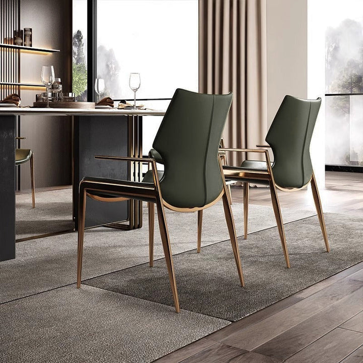 Modern Luxury Square Curved Surface Saddle-Style Faux Leather Microfiber Leather Carbon Steel Dining Chair Backrest Armrest For Dining Room
