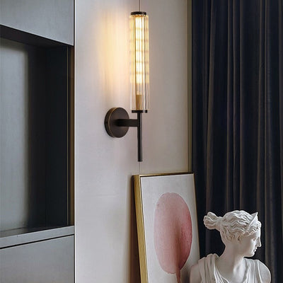 Aplique de pared lineal de 1 luz de vidrio y latón moderno minimalista para dormitorio 