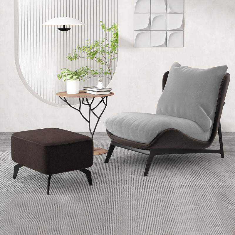 Contemporary Scandinavian Microfiber Leather Velvet Cotton Latex Carbon Steel Square Accent Chair Backrest Footrest For Living Room