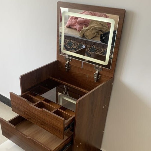 Modern Minimalist Rectangular Glass Solid Wood Makeup Vanity 3-Drawer For Bedroom