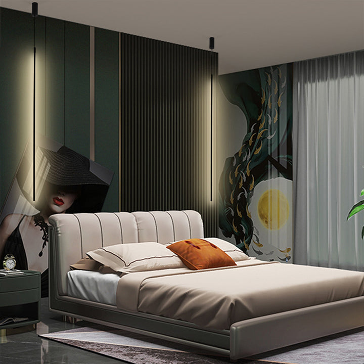 Lámpara colgante LED lineal larga de hierro y acrílico de estilo moderno minimalista para dormitorio 