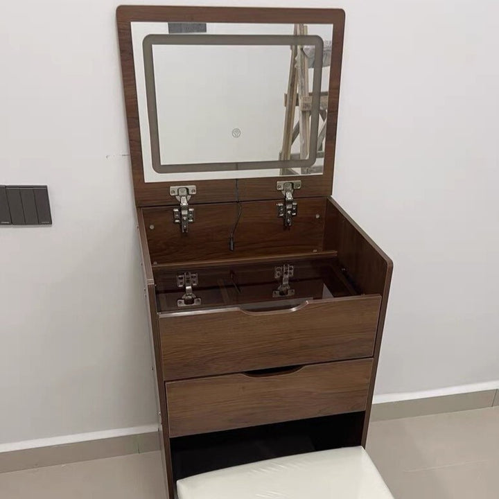 Modern Minimalist Rectangular Glass Solid Wood Makeup Vanity 3-Drawer For Bedroom
