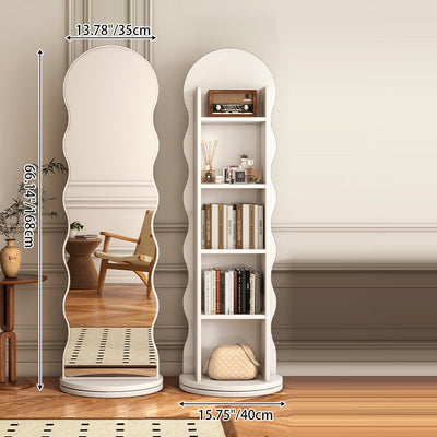 Contemporary Scandinavian Wavy Particle Wood Glass Full-Length Mirror Bookshelf 5-Tier For Bedroom