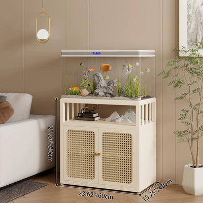Traditional Chinese Square Carbon Steel Tempered Glass PE Rattan Side Table 1-Cabinet 1-Tier For Living Room