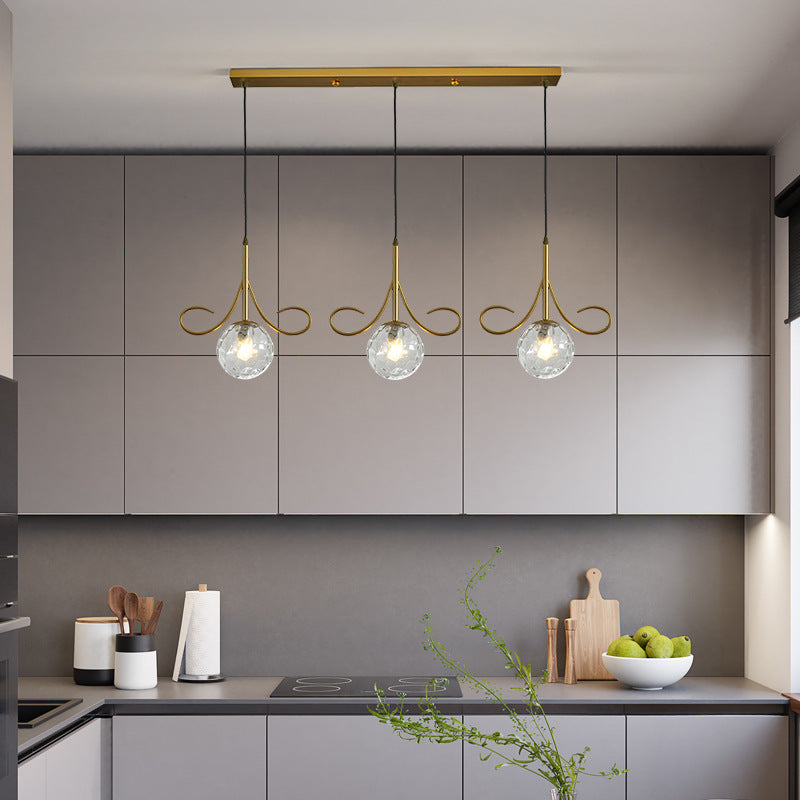 Lustre à 3 lumières en fer et verre avec barbes nordiques contemporaines pour salle à manger 