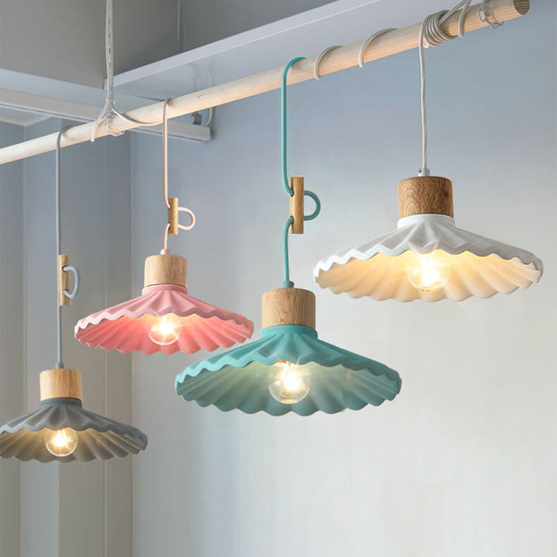 Moderner Macaron-Zement-Pendel mit gewelltem Schirm, 1-flammig für das Wohnzimmer 