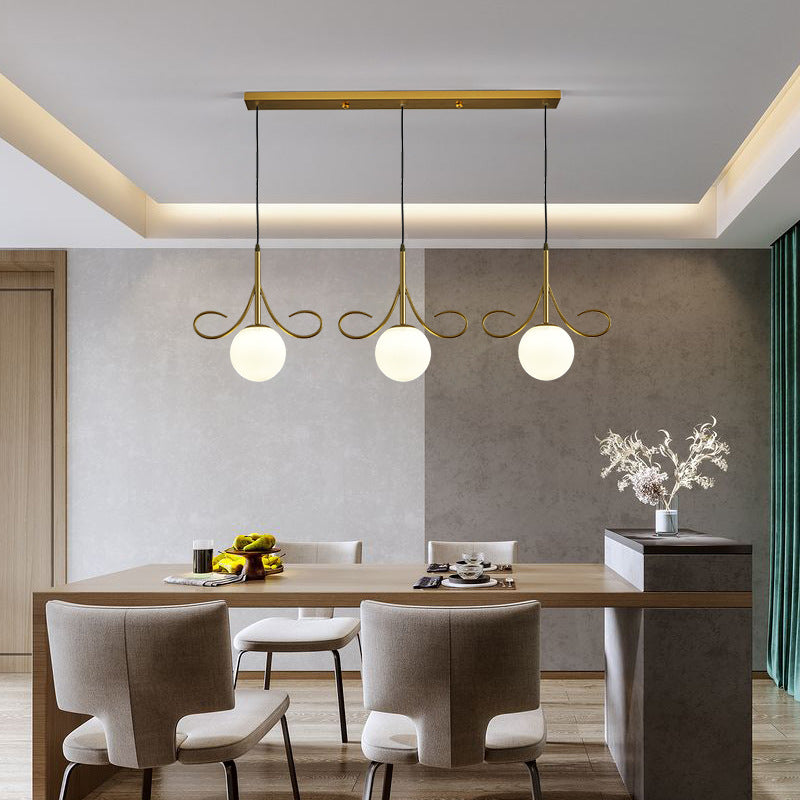 Lustre à 3 lumières en fer et verre avec barbes nordiques contemporaines pour salle à manger 