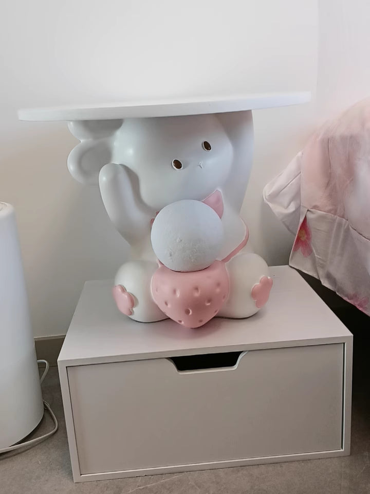 Table de chevet Art Déco Moderne pour enfants avec assiette ronde en forme de lapin, tiroir rectangulaire en résine, bois, émail, 1 tiroir avec lumière LED pour chambre 