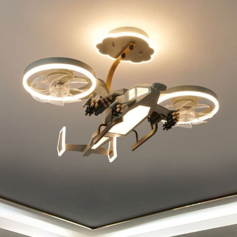 Contemporary Creative Kids Airplane Acrylic LED Flush Mount Ceiling Fan Light For Bedroom