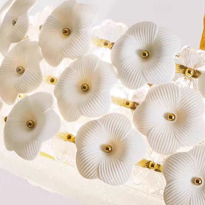 Traditioneller französischer Petal Keramik Glas Zylinder 6-Licht Kronleuchter für das Wohnzimmer 