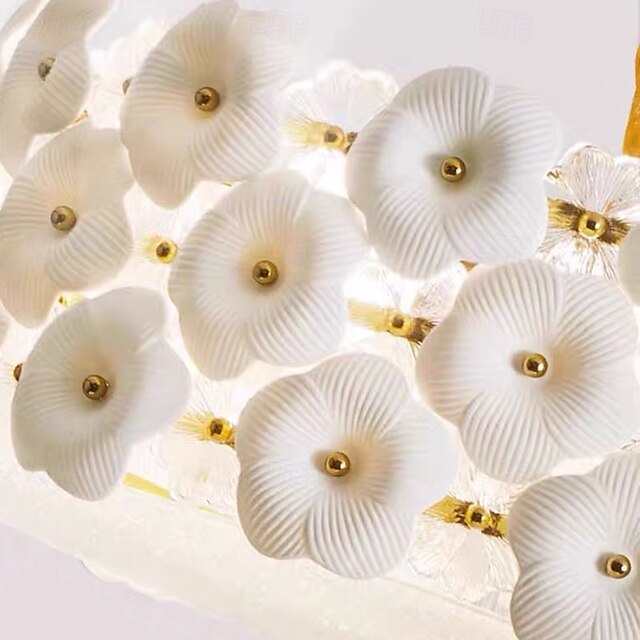 Traditioneller französischer Petal Keramik Glas Zylinder 6-Licht Kronleuchter für das Wohnzimmer 