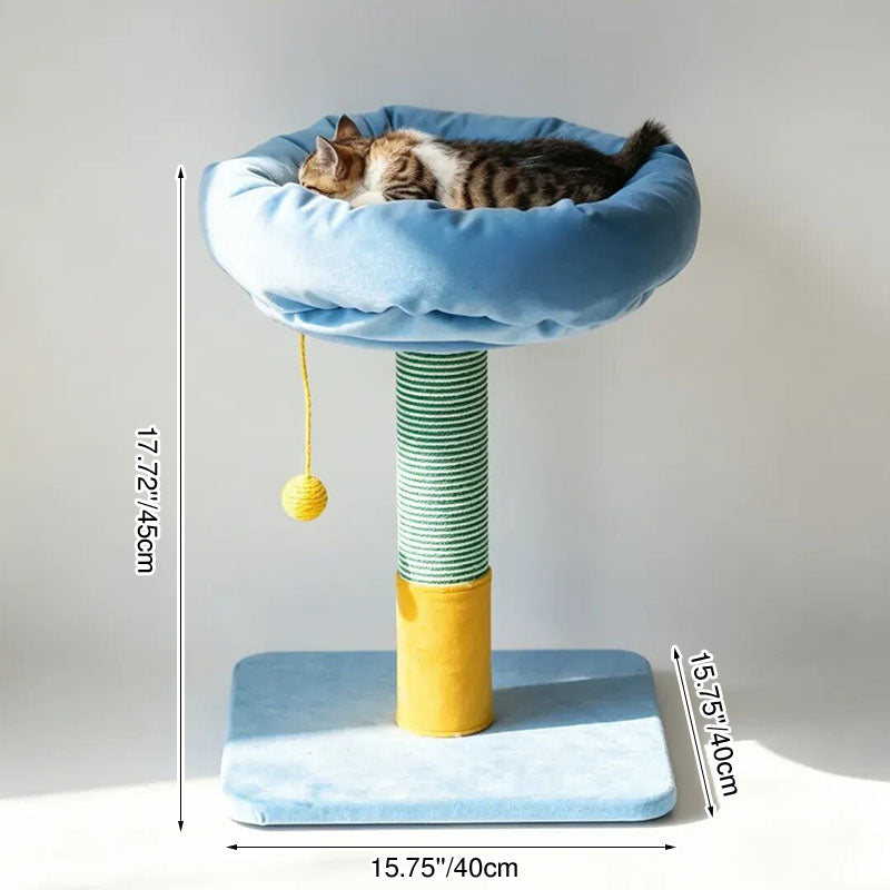Árbol rascador pequeño para gatos estilo nórdico crema - torre para gatos con estructura de tablero de partículas, terciopelo y pelota colgante de sisal para sala de estar 