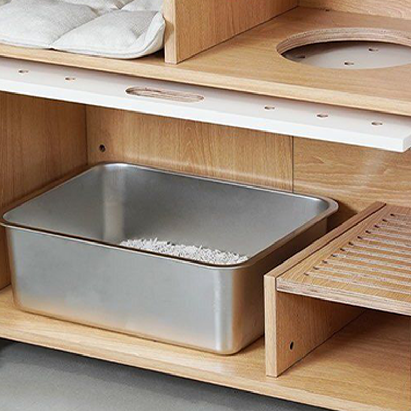 Modern Minimalist Cat Litter Box Furniture With Hidden Litter Box Cabinet And Cat Bed - Plywood Square Multifunctional Cat Furniture For Entryway