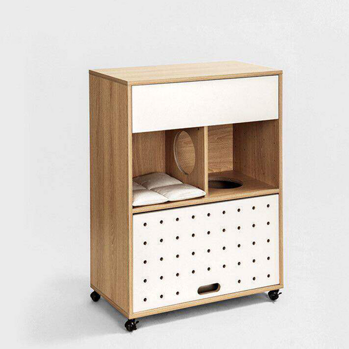 Modern Minimalist Cat Litter Box Furniture With Hidden Litter Box Cabinet And Cat Bed - Plywood Square Multifunctional Cat Furniture For Entryway