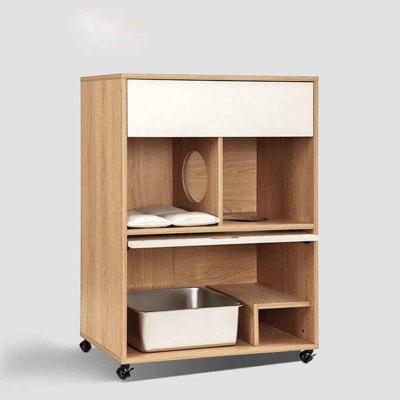 Modern Minimalist Cat Litter Box Furniture With Hidden Litter Box Cabinet And Cat Bed - Plywood Square Multifunctional Cat Furniture For Entryway