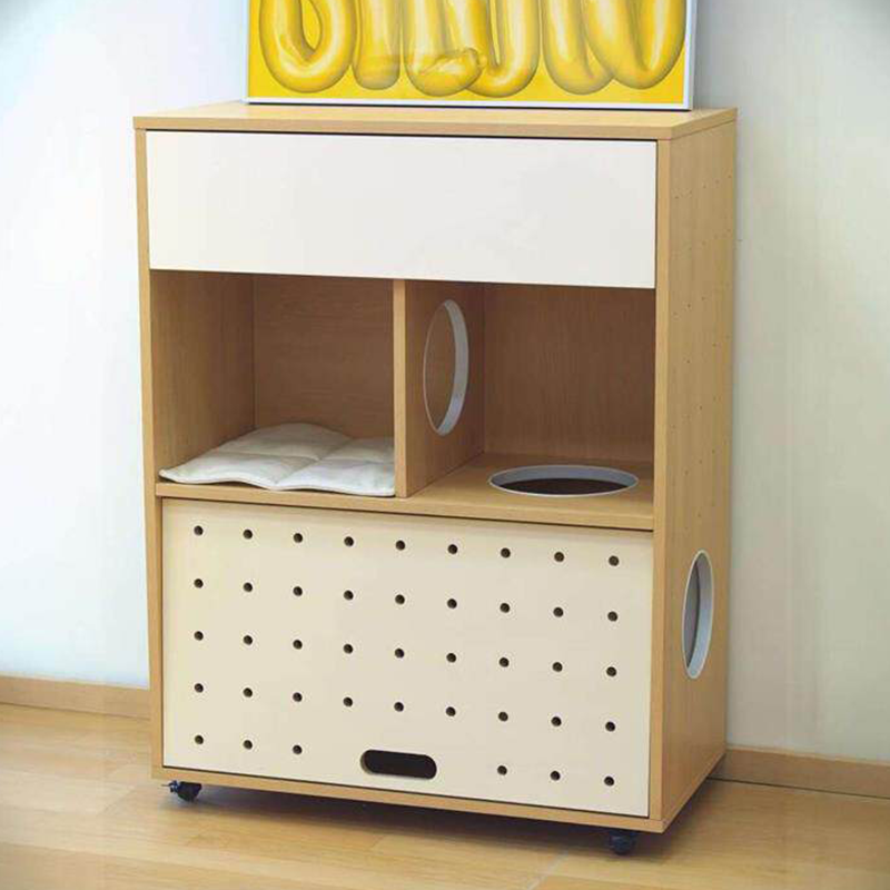 Modern Minimalist Cat Litter Box Furniture With Hidden Litter Box Cabinet And Cat Bed - Plywood Square Multifunctional Cat Furniture For Entryway