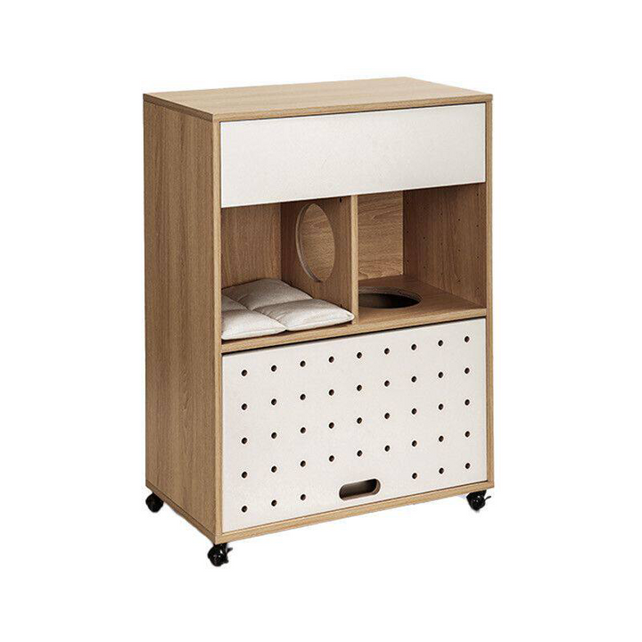 Modern Minimalist Cat Litter Box Furniture With Hidden Litter Box Cabinet And Cat Bed - Plywood Square Multifunctional Cat Furniture For Entryway