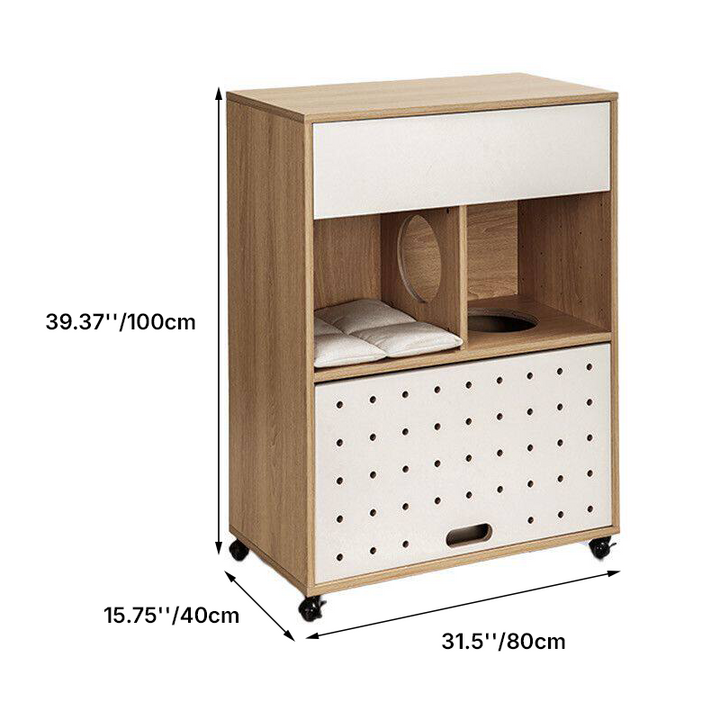 Modern Minimalist Cat Litter Box Furniture With Hidden Litter Box Cabinet And Cat Bed - Plywood Square Multifunctional Cat Furniture For Entryway