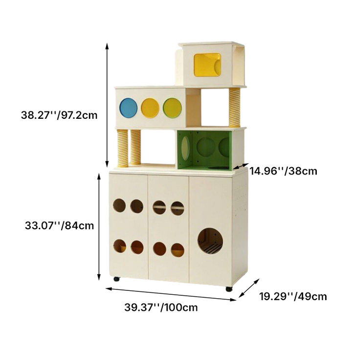 Contemporary Cat Litter Box Furniture With Colorful Acrylic Cat Tree - Creative Plywood Round Scratching Post Cat Bed For Entryway