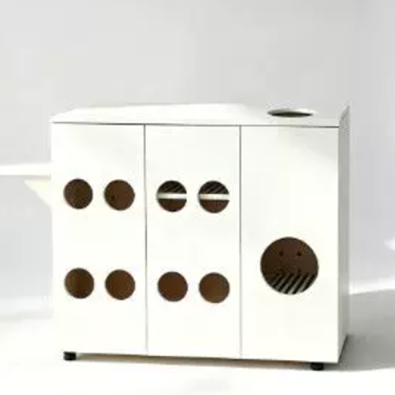 Contemporary Cat Litter Box Furniture With Colorful Acrylic Cat Tree - Creative Plywood Round Scratching Post Cat Bed For Entryway