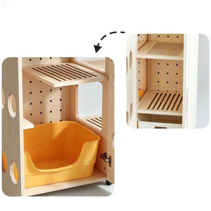 Contemporary Cat Litter Box Furniture With Colorful Acrylic Cat Tree - Creative Plywood Round Scratching Post Cat Bed For Entryway
