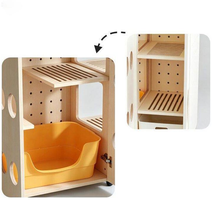 Contemporary Cat Litter Box Furniture With Colorful Acrylic Cat Tree - Creative Plywood Round Scratching Post Cat Bed For Entryway