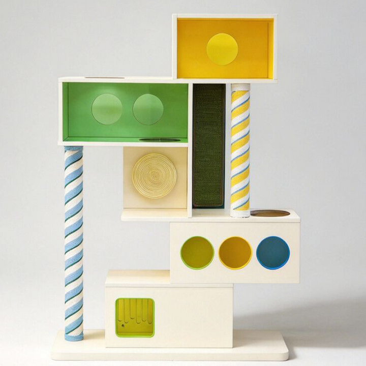 Contemporary Geometric Plywood Cat Furniture With Colorful Acrylic Panels - Creative Cat Houses Scratching Posts And Platforms For Entryway
