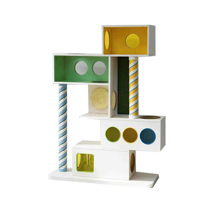 Contemporary Geometric Plywood Cat Furniture With Colorful Acrylic Panels - Creative Cat Houses Scratching Posts And Platforms For Entryway