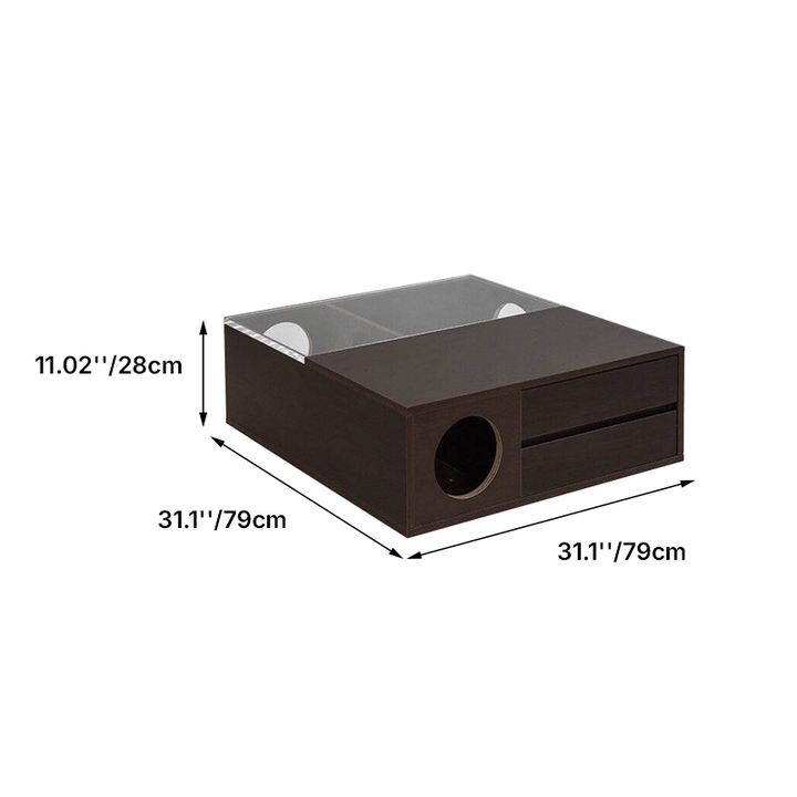 Contemporary Cat Furniture Coffee Table With Hidden Cat House - Scandinavian Acrylic Viewing Panel Hidden Cat Bed For Living Room & Bedroom