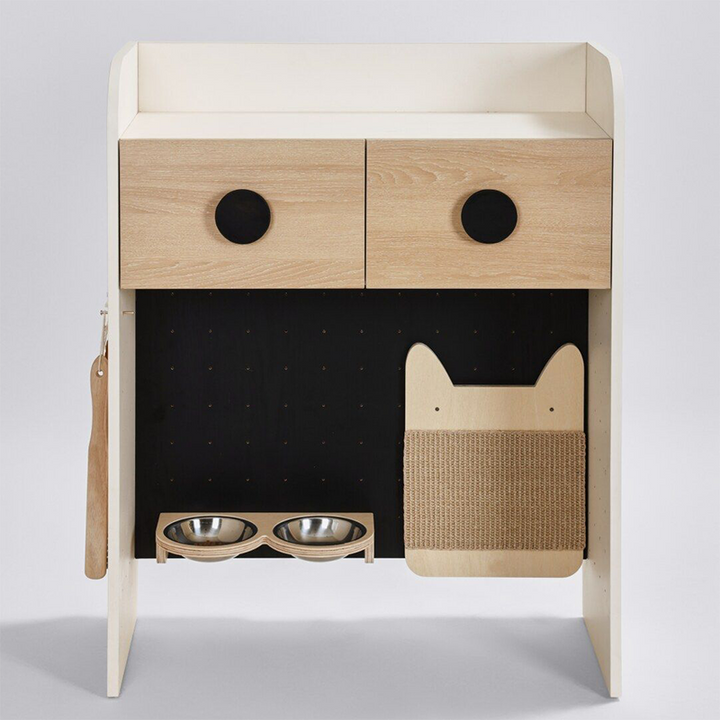 Modern Minimalist Plywood Open Pet Food Shelf Cat Furniture - Hanging Pet Accessories Organizer Storage Cabinet For Living Room