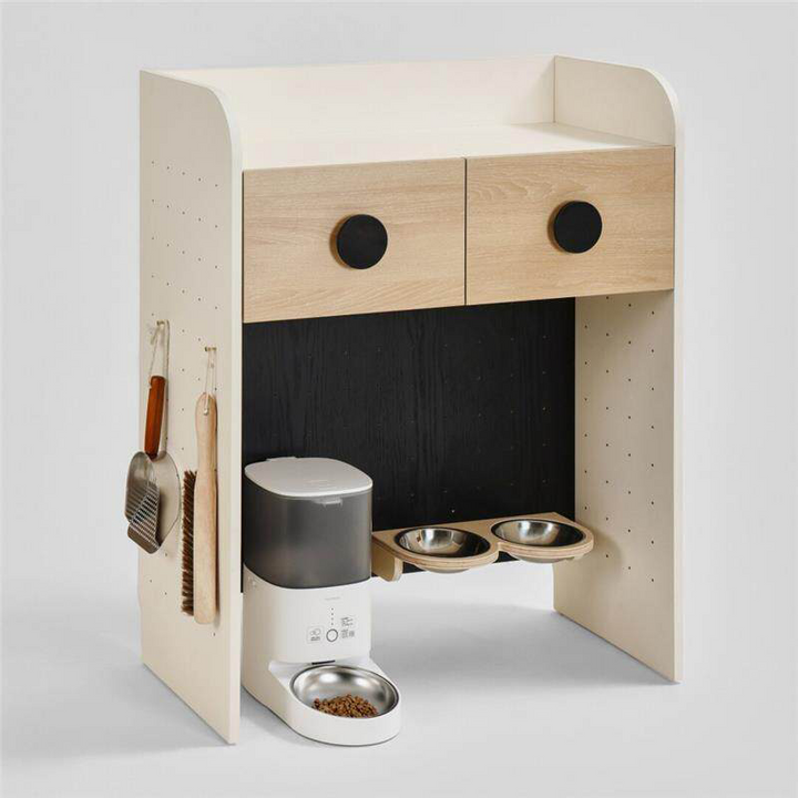 Modern Minimalist Plywood Open Pet Food Shelf Cat Furniture - Hanging Pet Accessories Organizer Storage Cabinet For Living Room