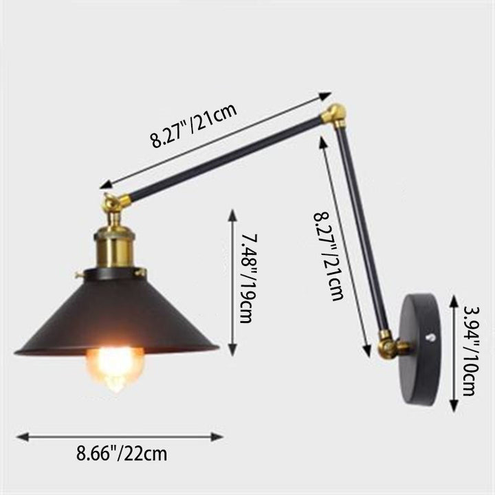 Lampe murale à une lumière rétractable en fer forgé industriel rétro 
