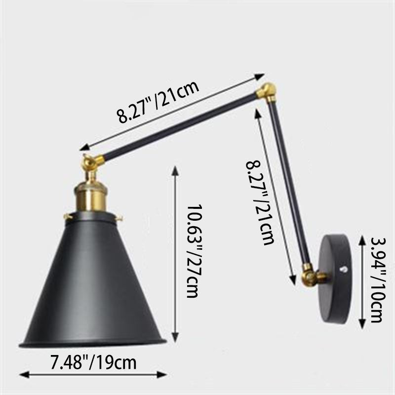 Lampe murale à une lumière rétractable en fer forgé industriel rétro 