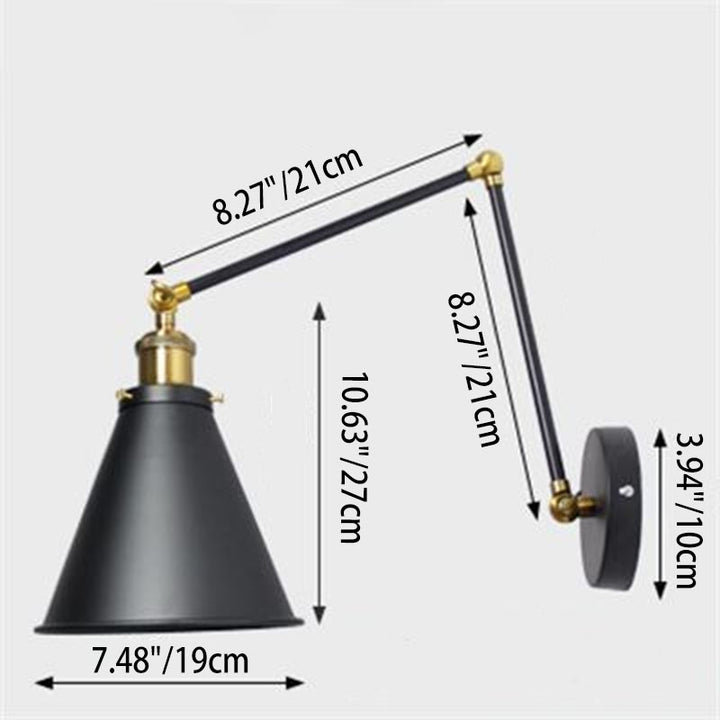 Lampe murale à une lumière rétractable en fer forgé industriel rétro 