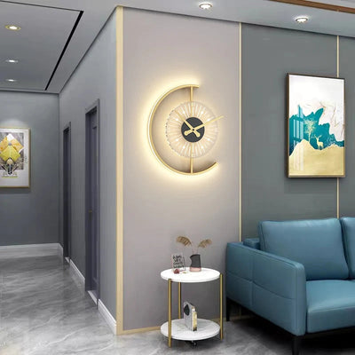 Conception contemporaine d'horloge en fer nordique en acrylique, applique murale LED pour salon 