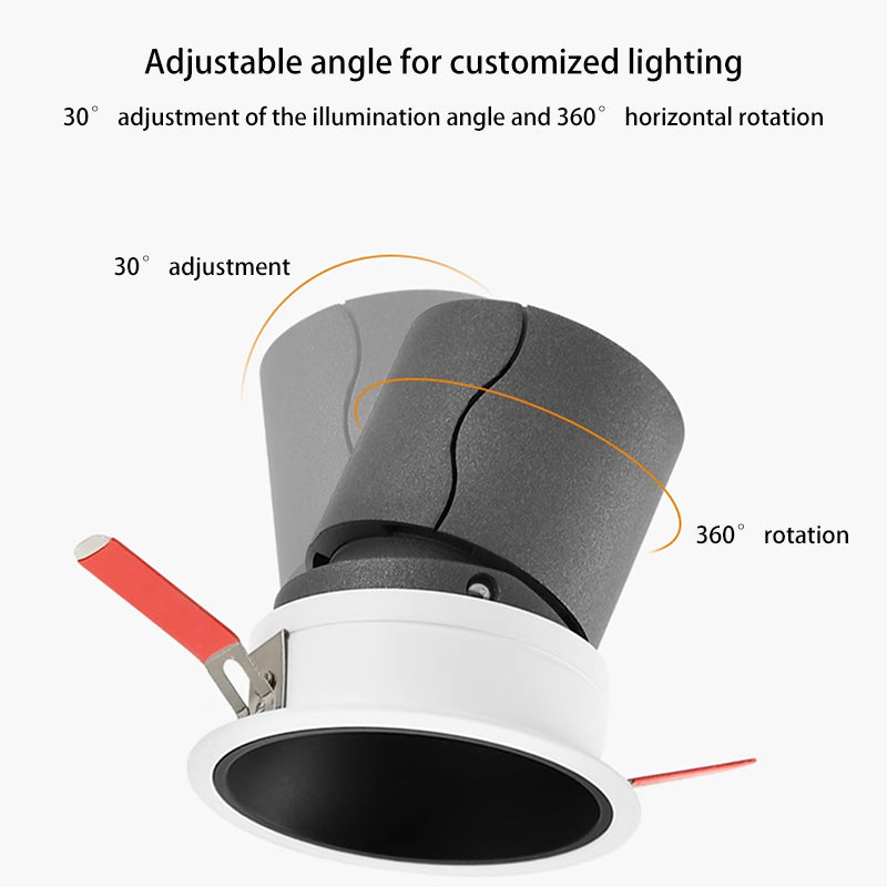 Recessed Adjustable Aluminum LED Downlight - Minimalist Rotation Cylinder Flush Mount Lighting For Living Room