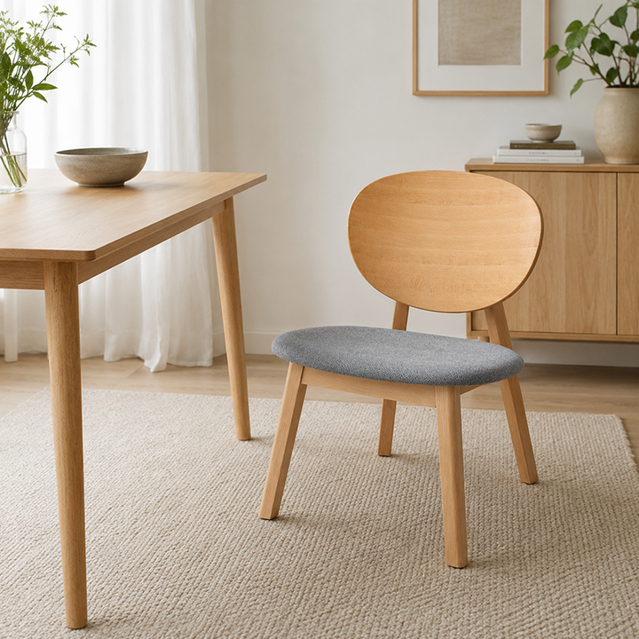Modern Minimalist Beech Wood Lounge Chair - Oval Backrest Upholstered Sponge Cushion Chair For Living Room