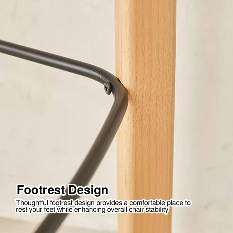 Scandinavian Beech Wood Bar Stool - Curved Backrest Steel Footrest Counter Stool For Dining Room &amp; Kitchen