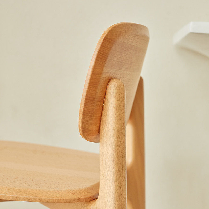 Scandinavian Beech Wood Bar Stool - Curved Backrest Steel Footrest Counter Stool For Dining Room &amp; Kitchen