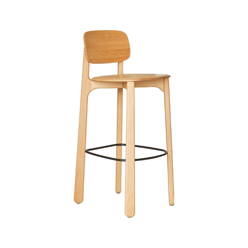 Scandinavian Beech Wood Bar Stool - Curved Backrest Steel Footrest Counter Stool For Dining Room &amp; Kitchen