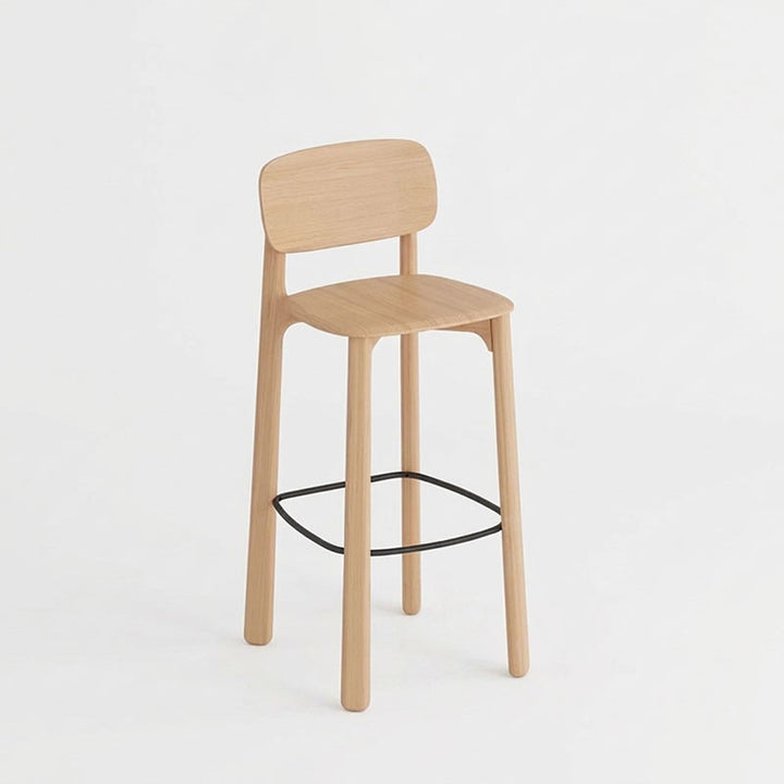 Scandinavian Beech Wood Bar Stool - Curved Backrest Steel Footrest Counter Stool For Dining Room &amp; Kitchen
