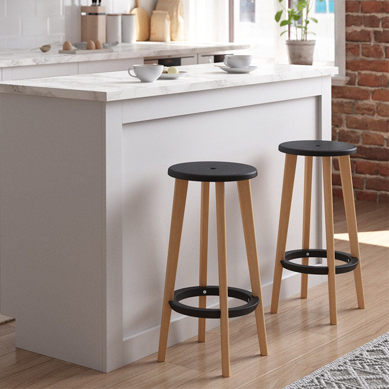 Scandinavian Counter Height Bar Stool-Solid Beech Wood Legs Durable PP Seat For Kitchen &amp; Dining Room