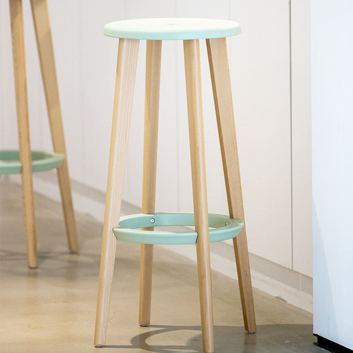Scandinavian Counter Height Bar Stool-Solid Beech Wood Legs Durable PP Seat For Kitchen &amp; Dining Room