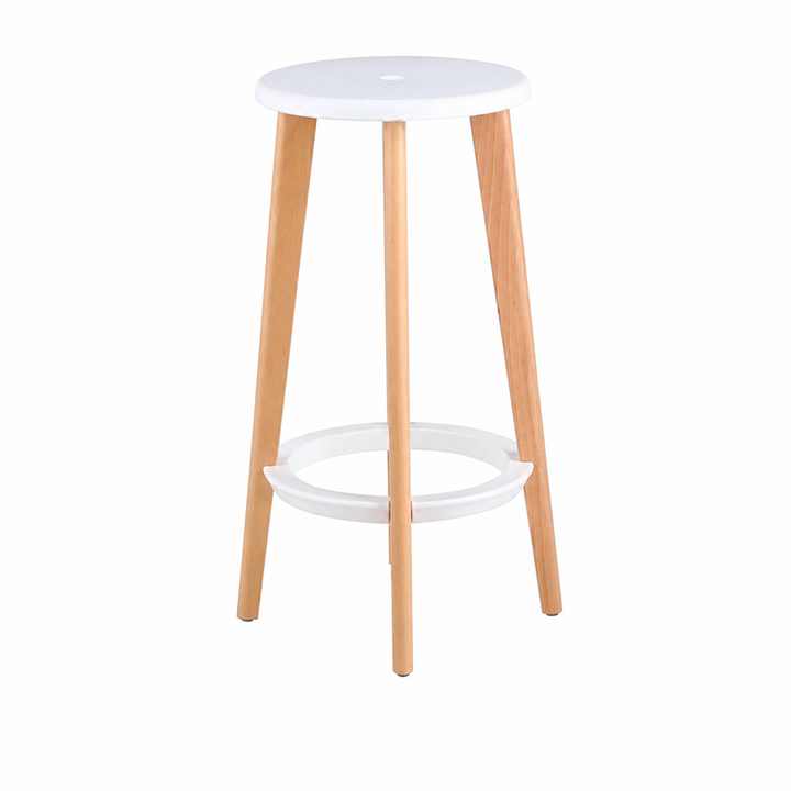 Ergonomic Scandinavian Beech Wood Bar Stool - Heavy-Duty Beech Legs Eco PP Seat Round Footrest Counter Stool For Kitchen &amp; Dining Room