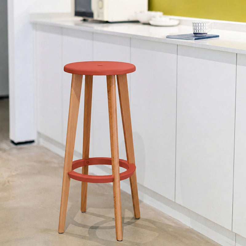 Ergonomic Scandinavian Beech Wood Bar Stool - Heavy-Duty Beech Legs Eco PP Seat Round Footrest Counter Stool For Kitchen &amp; Dining Room