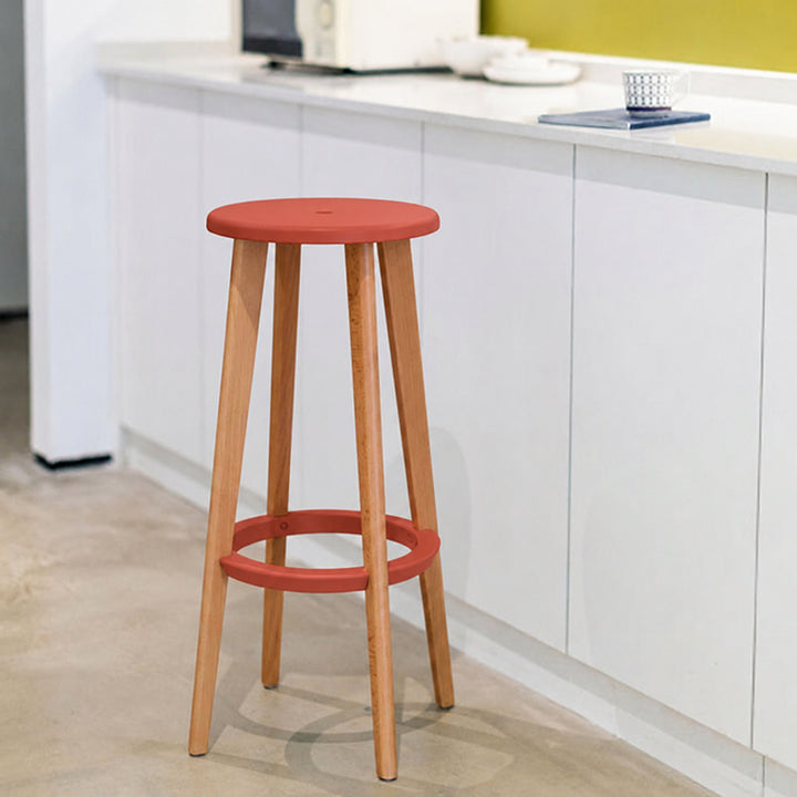 Ergonomic Scandinavian Beech Wood Bar Stool - Heavy-Duty Beech Legs Eco PP Seat Round Footrest Counter Stool For Kitchen &amp; Dining Room